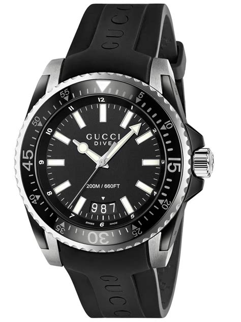 Gucci Dive Stainless Steel Men's Watch with Black Rubber Band 